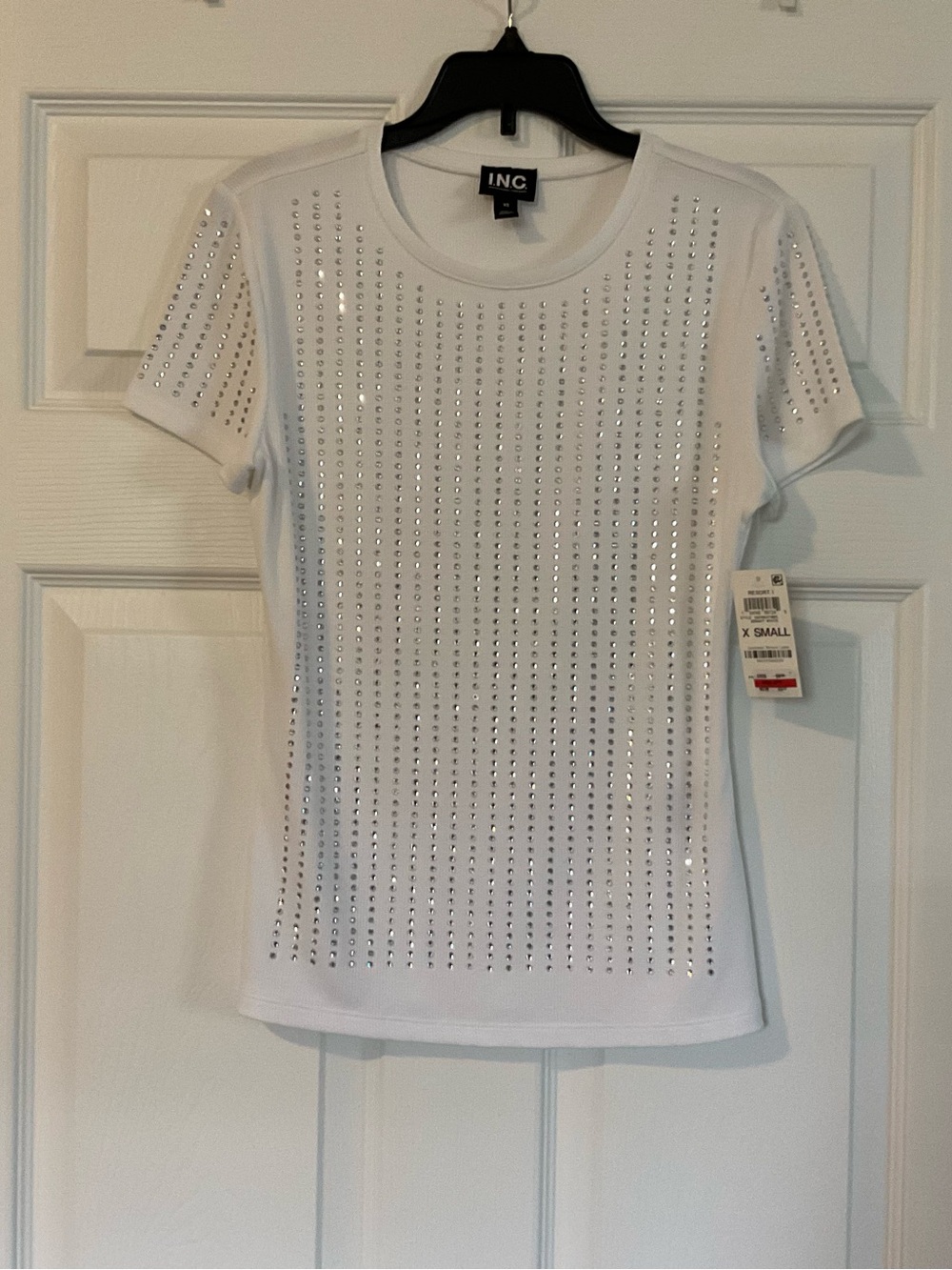 INC International Concepts White Short Sleeve Studded Top